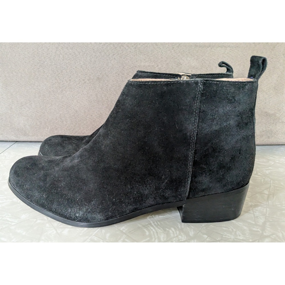 Lands‎ End Womens Black Suede Ankle Boots Block Heel Side Zip 9.5B